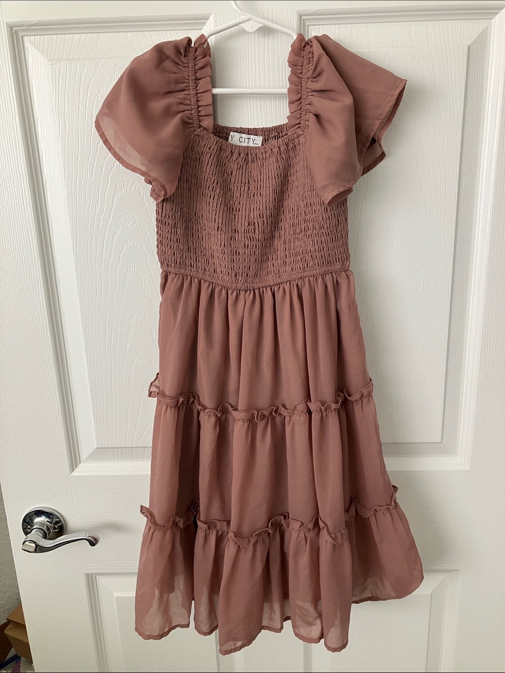 Ivy City Co Girls Ellie Mauve Ruffle Tiered Dress